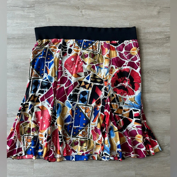 Peter Nygard Multi Print Silk Skirt SZ 24 - Picture 1 of 8